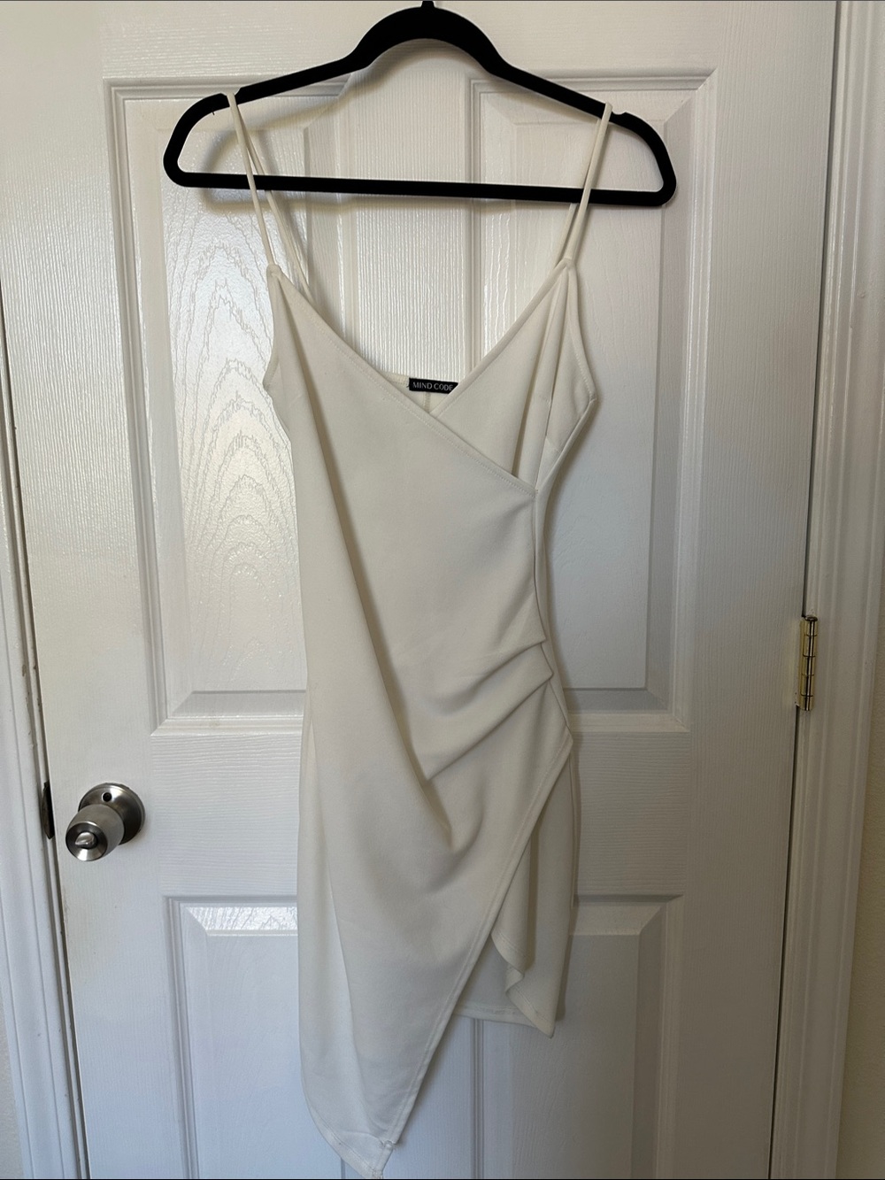 Mind Code Cream Draped Asymmetric Mini Dress